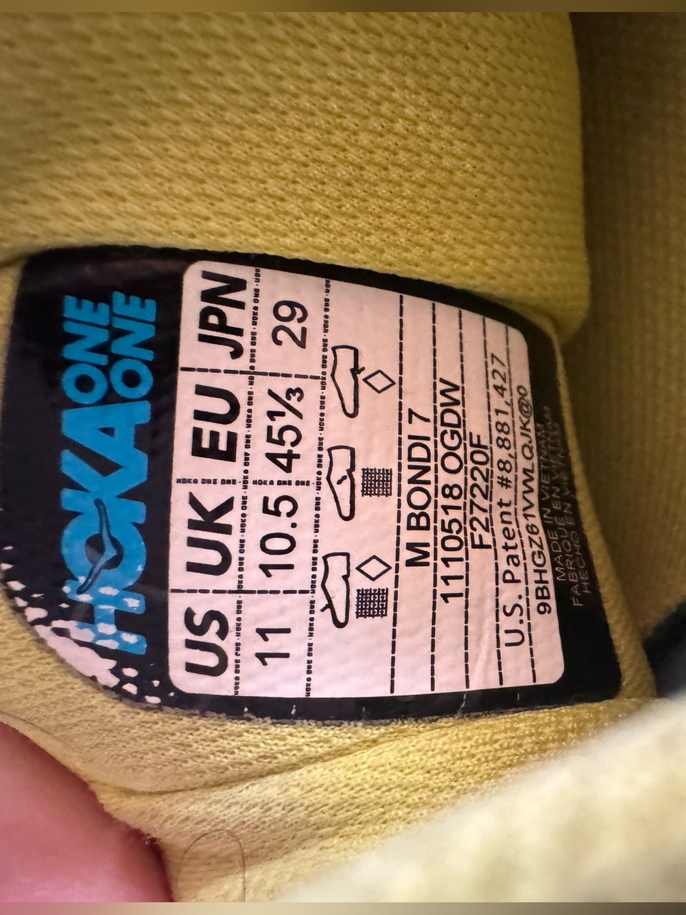 HOKA Bondi 7 Performance Running Sneakers Black Grey and Yellow Sz 11 Mens - Picture 13 of 13